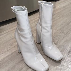 White block heeled booties